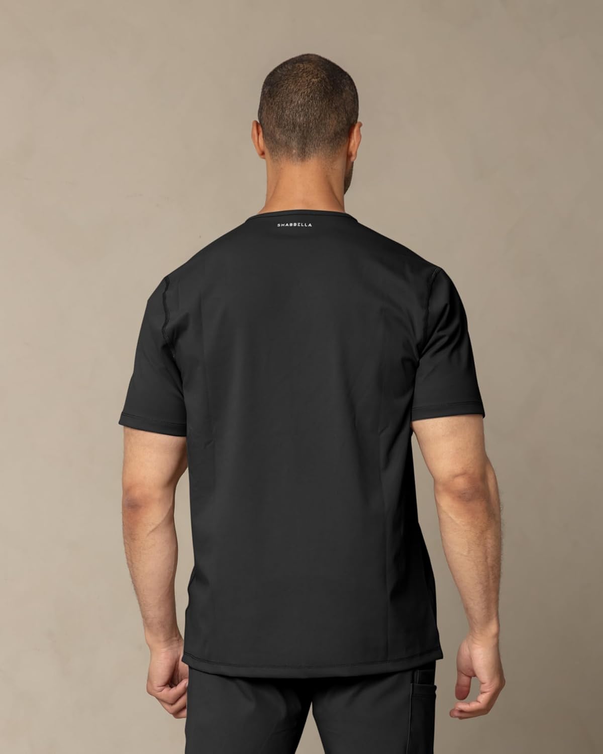 Scrub Top for Men - 3 Pockets, Tailored Fit, V-Neck, 4-Way Stretch, Moisture-Wicking, Black, Large - Image 5