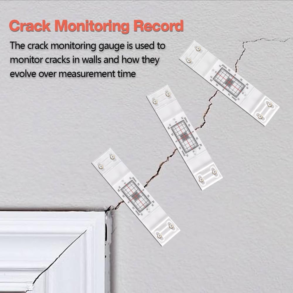 Crack Monitor with 2 Pre-Set Pegs, Tell-Tale Wall Deformation Measurement & Recording Tool(5 pcs)