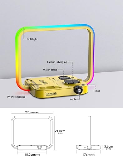 Miniatura 4 de Lámpara táctil de cabecera con estación de carga inalámbrica para mesita de noche de dormitorio, mesa 3 en 1, luz RGB regulable con puerto de