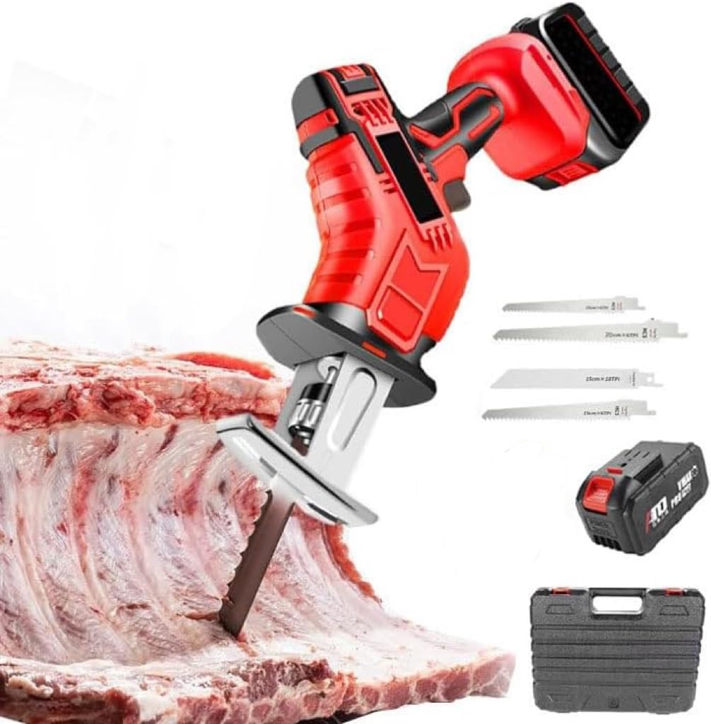 Fhrka Light Meat Bone Saw Machine,Electric Bone Cutting Machine,Bone Meat,Portable Reciprocating Saw With 4 Saw Blades And 2 Batteries