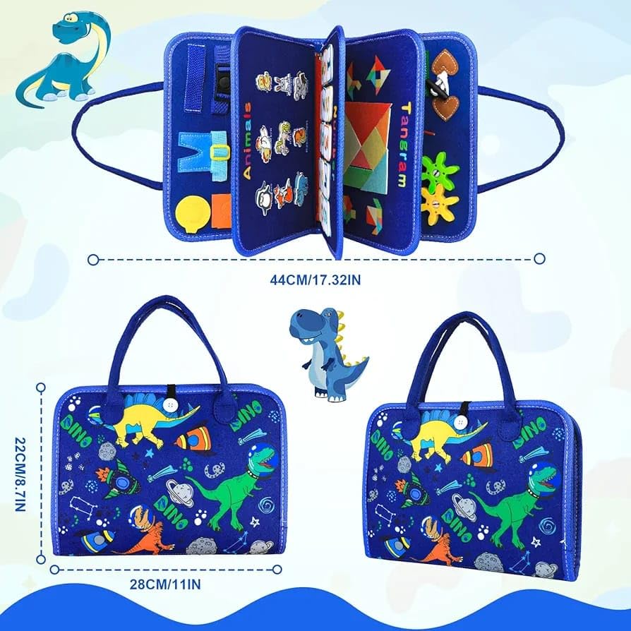 Image of Busy Binder & Busy Book for Toddlers Toys - Montessori ABCD Toys Travel Essentials Made of Soft Felted Wool for 1-4 Year Old Boys Educational Games - Preschool Learning (Blue Play Book)
