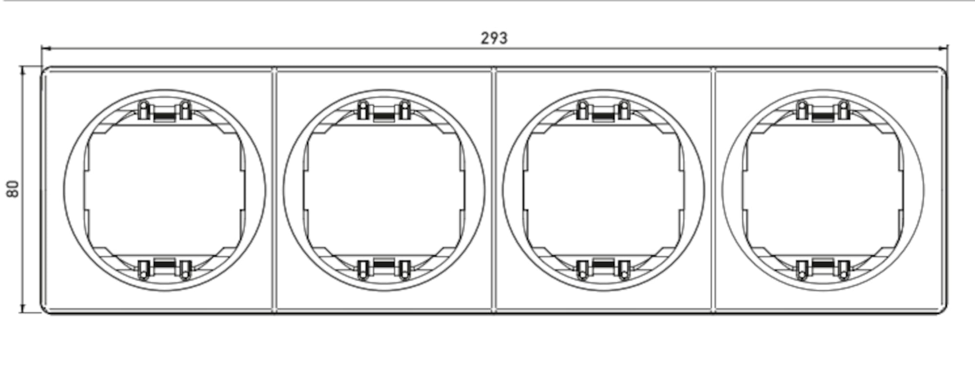 Nobilis Set 4x Datenbuchse 2-fach 2xRJ45 Cat 6 FTP, Ø 60mm, Weiß & 4er Rahmen, 80 x 293mm, vertikal