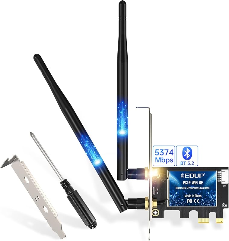 EDUP® PCIe WiFi 6E Card Bluetooth 5.2 AX 5400 Mbps AX210 Tri-Band | 6Ghz/5.8GHz/2.4GHz PCI-E Wireless WiFi Network Adapter Card for Desktop PC Windows10/11 64-bit
