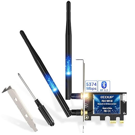 EDUP PCIe WiFi 6E Card Bluetooth 5.2 AX 5400 Mbps AX210 Tri-Band 6Ghz/5.8GHz/2.4GHz PCI-E Wireless WiFi Network Adapter Card for Desktop PC Windows10/11 64-bit