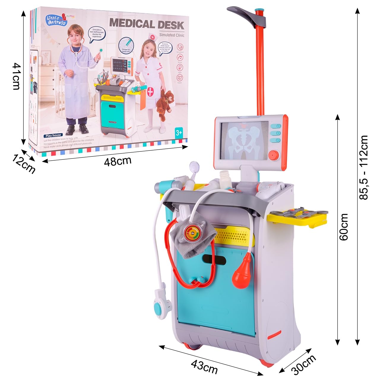 Malplay Arztspielzeuge Set Little Doctor Arztwagen Röntgengerät Stellung des Arztes Rollenspiel Kleiner Arzt Set Kinder ab 3 Jahren