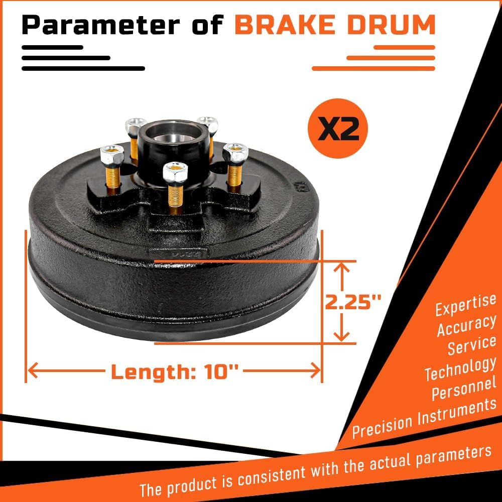 10" x 2-1/4" Trailer Brake Kit 5 on 4.5" Fit for 3500lbs Electric Brake Drum Assembly for Dexter RVs with 1/2"-20 Stud L68149, L44649 Bearing Kits