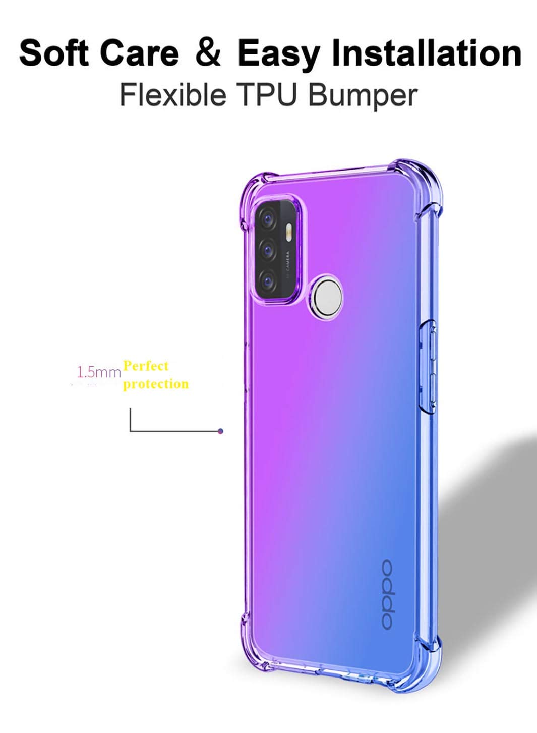 GOGME Cover per Oppo A53 / A53s Cover, Custodia in TPU a Gradiente Colori, [Rinforzare la con Quattro Angoli] Custodia Trasparente Silicone Morbida TPU Ultra Sottile Case (Rosa/Viola