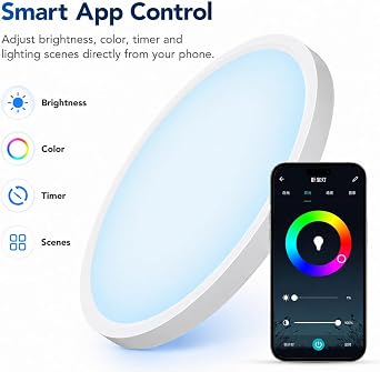 HomeKit Smart LED Ceiling Lights RGBCW Color Changing Ceiling Light Work with Apple HomeKit, Alexa Google Home Flush Mount Ceiling Lamp 24W Dimmable for Living Room, Bedroom 5G Hz/2.4G Hz Support