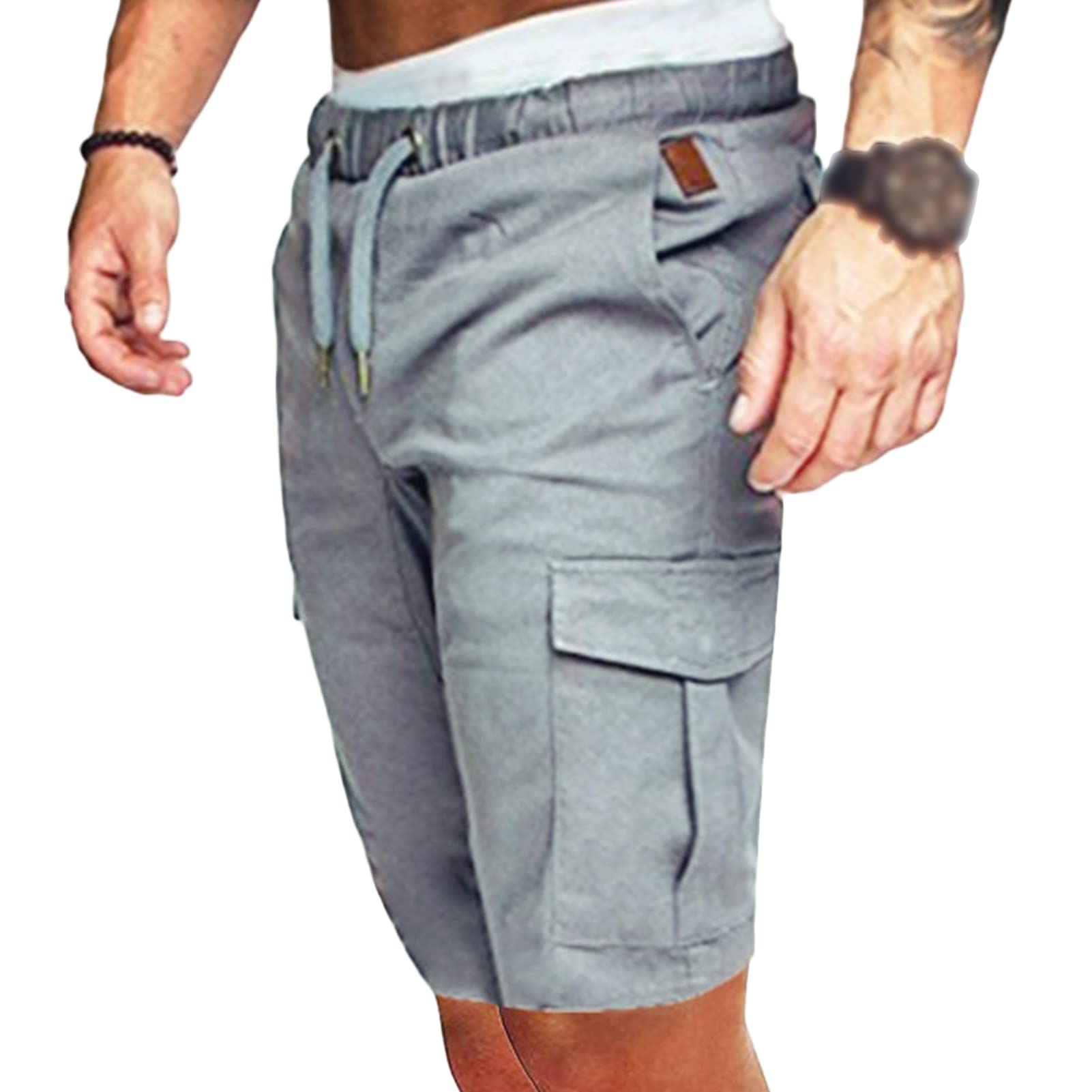 Men's Elastic Waist Multi Pockets Shorts Lightweight Military Cargo Short Pants Drawstring Relaxed Fit Army Short (Light Grey,3X-Large)
