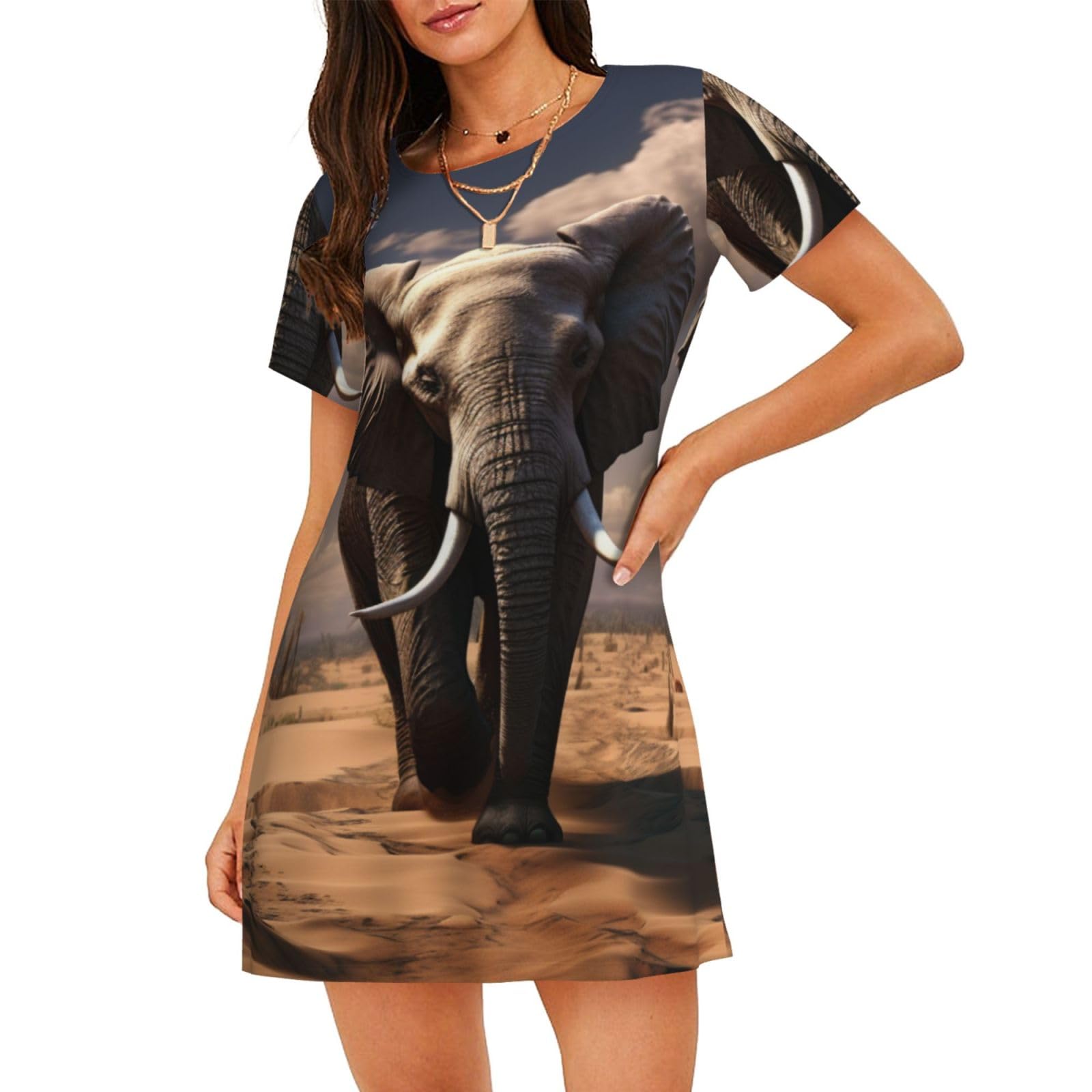 Kklwegu Unisex Black Elephant Womens Cotton Nightgowns, Short Sleeve Sleepwear For Women Soft Pajama Dress Sleepshirt Nightshirt, Xl