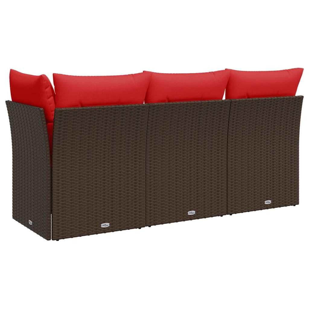 vidaXL Canapé de jardin avec coussin, 3 places, avec compartiment de rangement sous assise, avec housse amovible et lavable, meubles de jardin, meubles de terrasse, en polyrotin marron