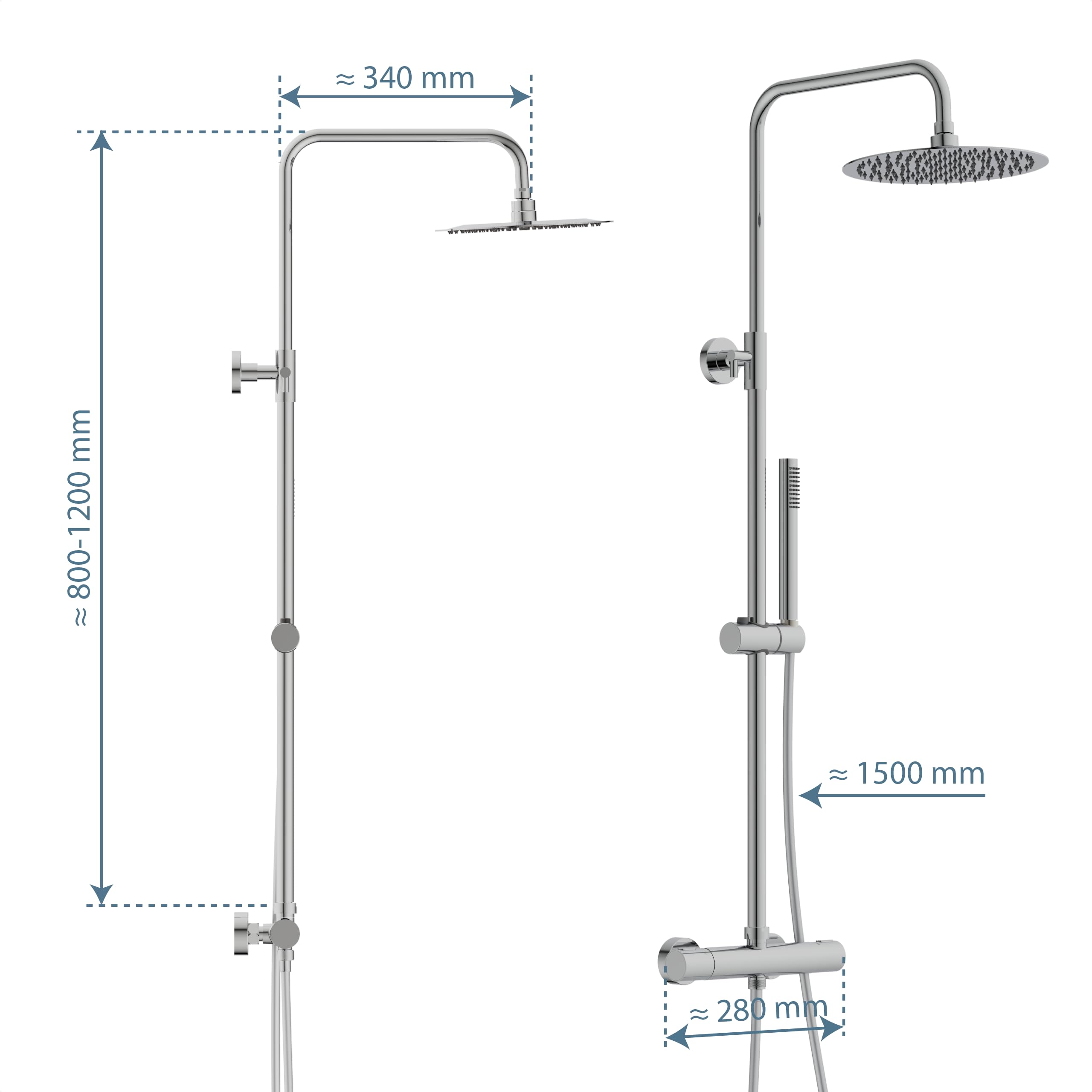 SCHÜTTE AQUADUCT 60044 Duschsystem mit Thermostat, Duschset mit großer Regendusche (Ø 25 cm) und verstellbarer Handbrause, Brauseset mit Duschstange, Dusche mit Armatur, Duschsäule Duschpaneel, Chrom