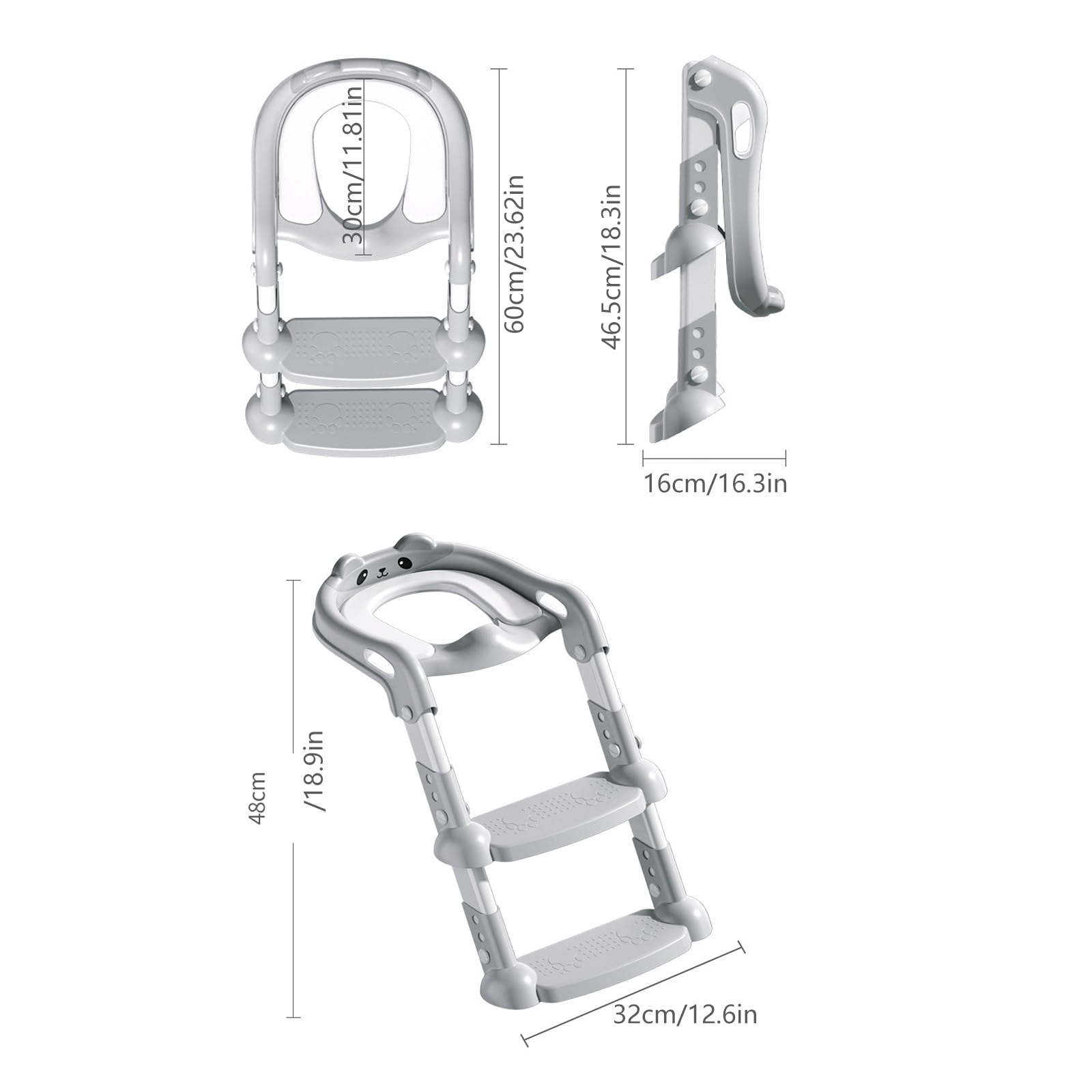 3-fach höhenverstellbarer Töpfchentrainingshocker für Kleinkinder, faltbare Trittleiter, rutschfeste Basis, ergonomisches Design, Toilettensitz, Tritthocker, Toilettensitz