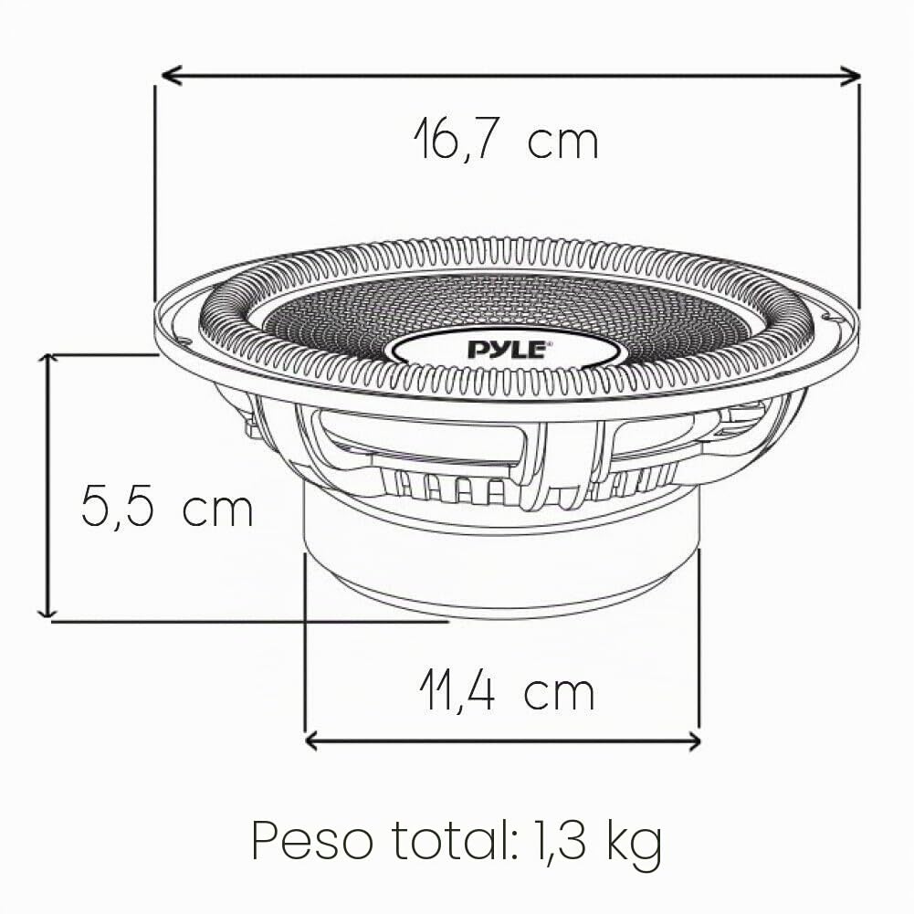 Kit Set para Pyle PLMW63 1 subwoofer 16,5 cm 165 mm 6,5" diámetro, 75 vatios rms 150 vatios máx, Bobina móvil Simple, impedancia 4 Ohm, 91 db, suspensión de Goma, Maletero de Coche, 1 Pieza