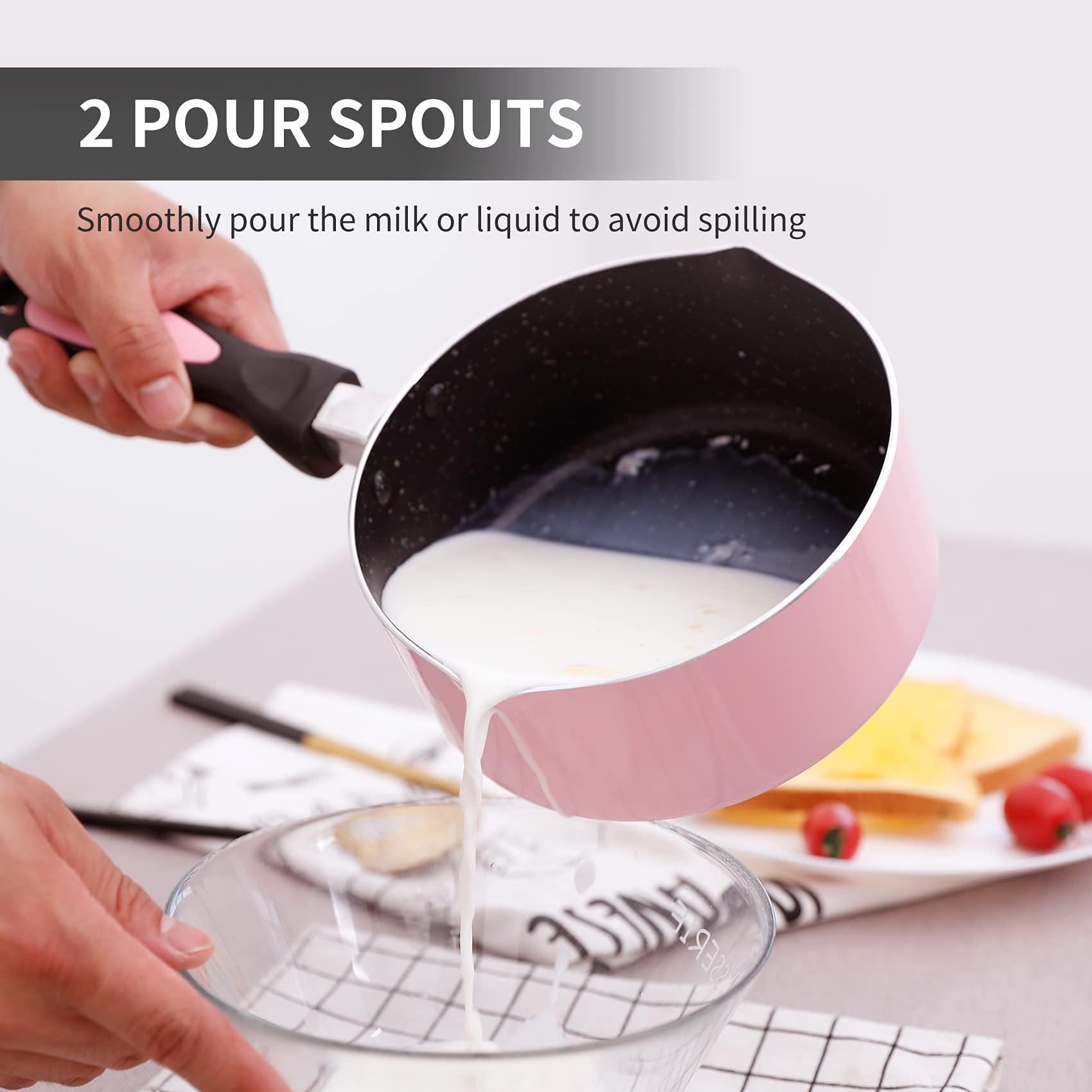 Pink Non Stick Saucepan - 2 Quart with Lid -4