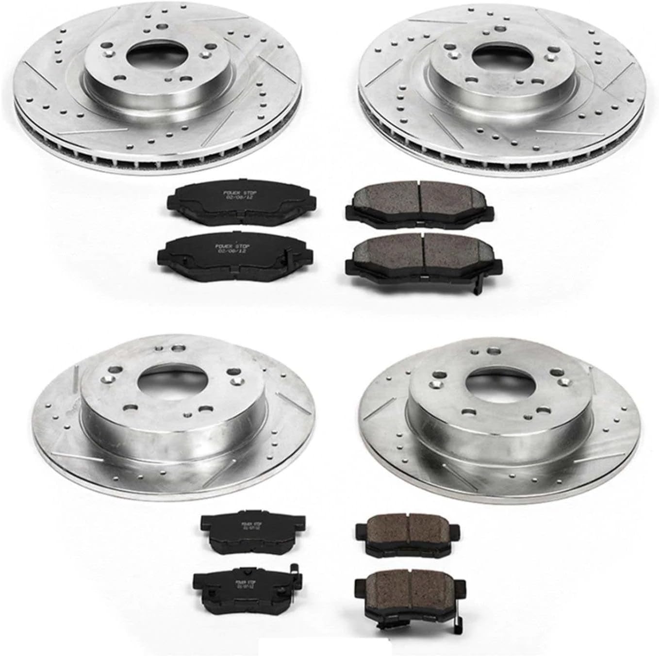 PowerStop Front and Rear Brake Kit For Acura ILX 2013-15 | Honda Civic 2012-15 - Drilled and Slotted Disc Rotors with Ceramic Brake Pads Replacement, K6327