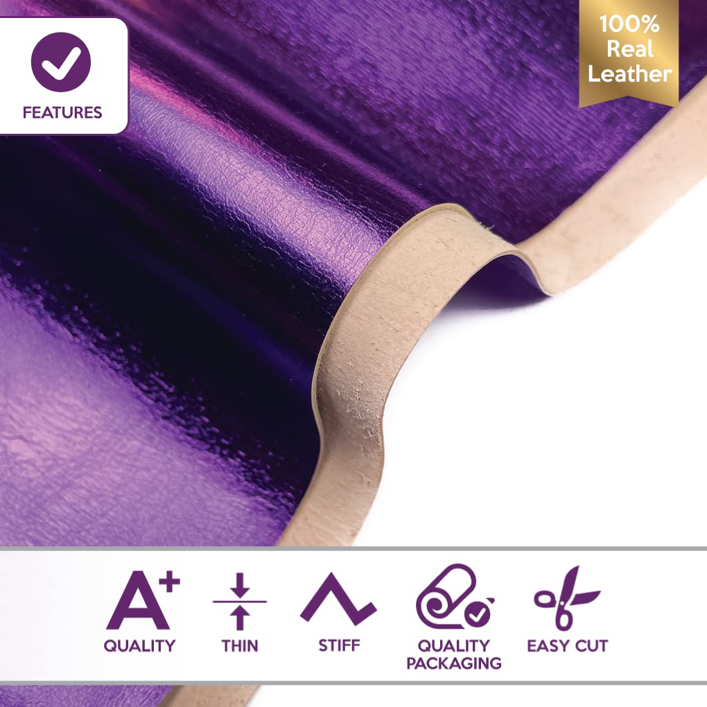 Vera pelle viola metallizzata Materiale: vera pelle di agnello scura lucida per cucito, artigianato e creazione di gioielli (viola viola, 30 x 60 cm)