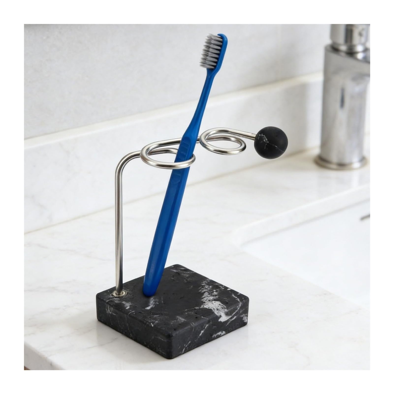 Portacepillos de Dientes Organizador Moderno del Acero Inoxidable Tenedor Cepillo de Dientes con la Base mármol Falsa Vaso de Enjuague bucal Reutilizable