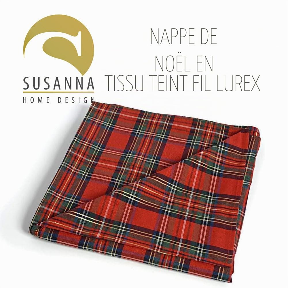 Lovely Home Nappe de Noël rectangulaire en tissu teint avec fil de lurex, tartan, fabriquée en Italie, nappe de Noël fabriquée en Italie, fantaisie écossaise (140 x 450 cm, rouge)