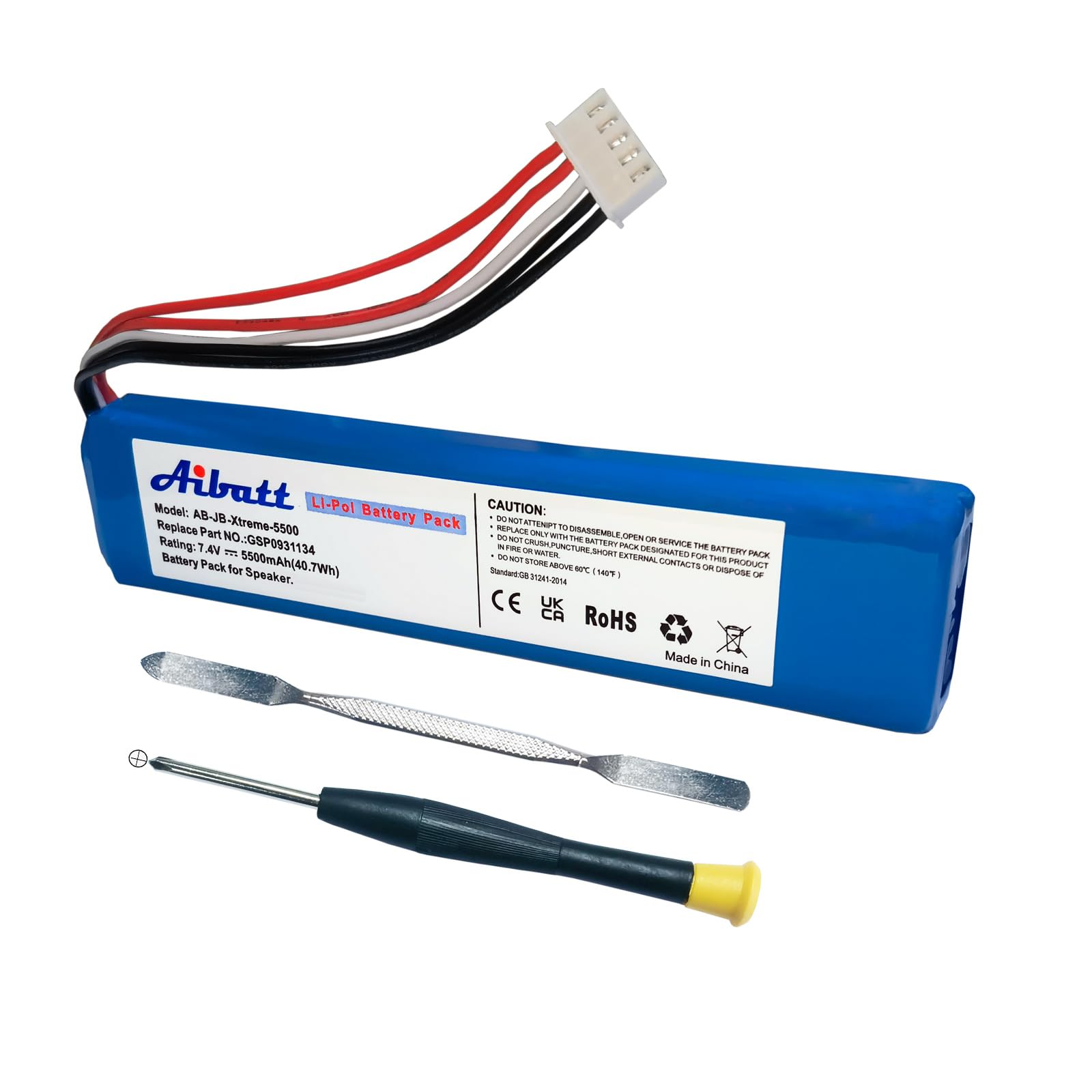 5500 mAh battery, replacement battery for JBL Xtreme, Xtreme 1, JBL Extreme1 speaker, replacement for JBL GSP0931134 battery (7.4 V/Li-Polymer)
