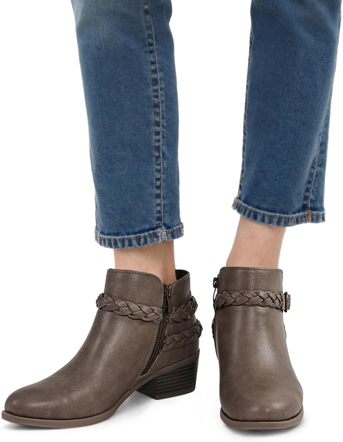 mysoft Women's Ankle Boots Low Chunky Heel Round Toe Wide Width Short Booties Side Zipper - Image 2