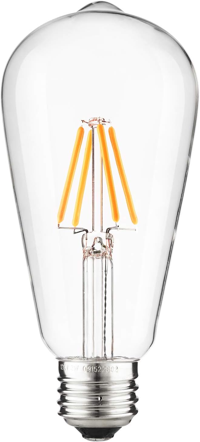 Sunlite LED ST19 Filament Style Edison Light Bulb, 4.5 Watts (40W Equivalent), 400 Lumens, Medium Base (E26), Dimmable, UL Listed, 2700K Soft White, 1 Pack