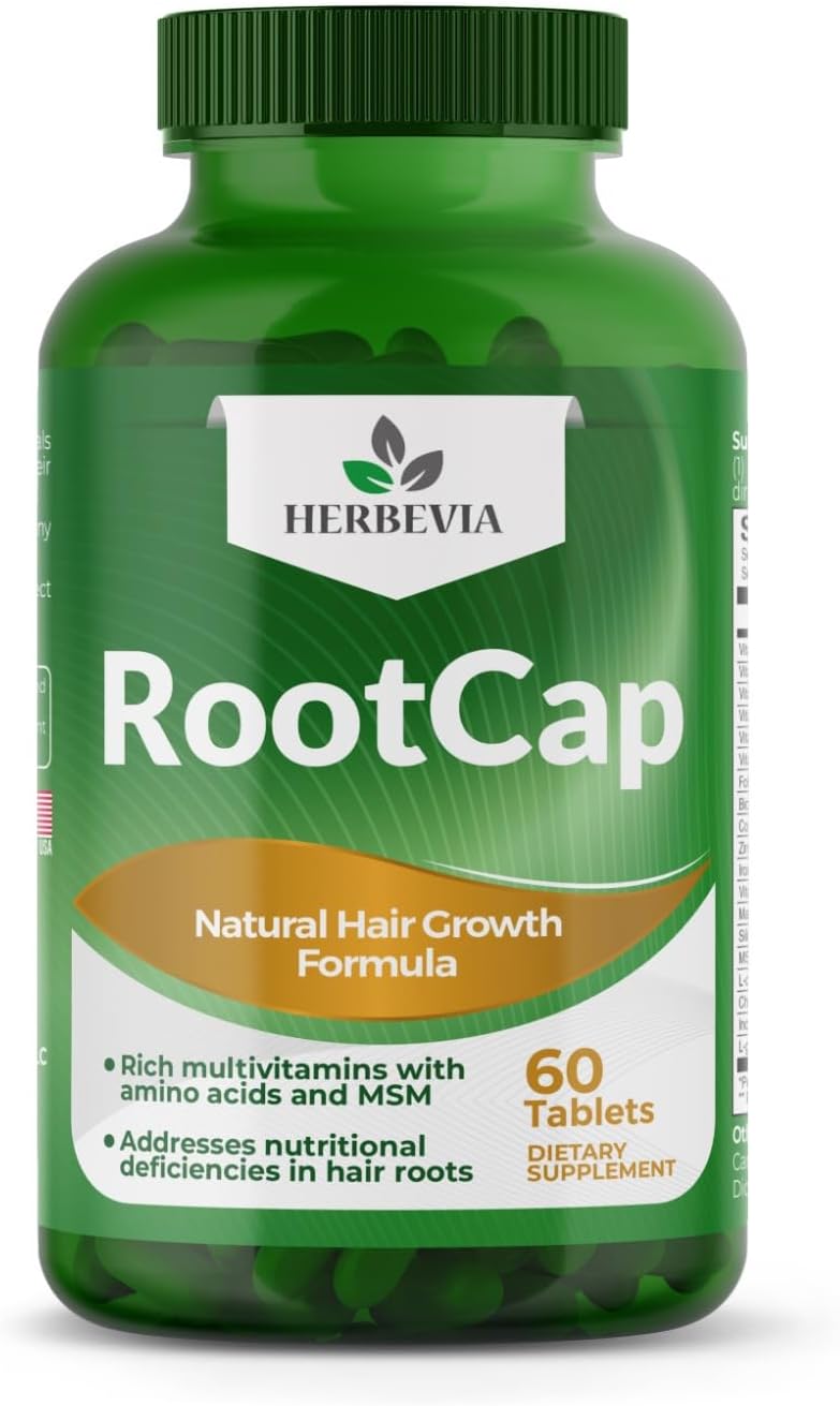 Herbevia RootCap Vegan Hair Growth Multivitamins Supplement - Anti Hair Loss with Biotin, Silica, MSM & Amino Acids, Halal Certified, GMO Free - 60 Tablets