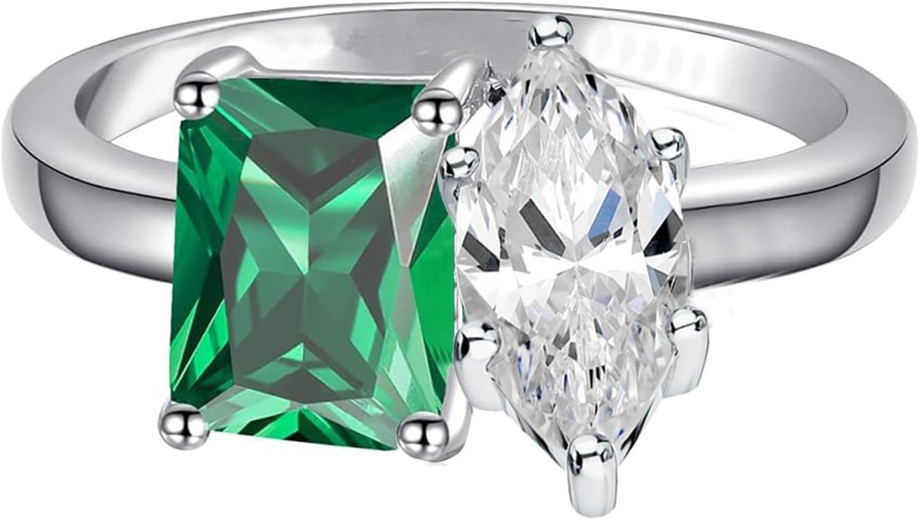 1-3 Carat Pear/Emerald/Heart Cut Gemstone Toi et Moi Engagement Ring 925 Sterling Silver Birthstone with Moissanite Anniversary Wedding Ring