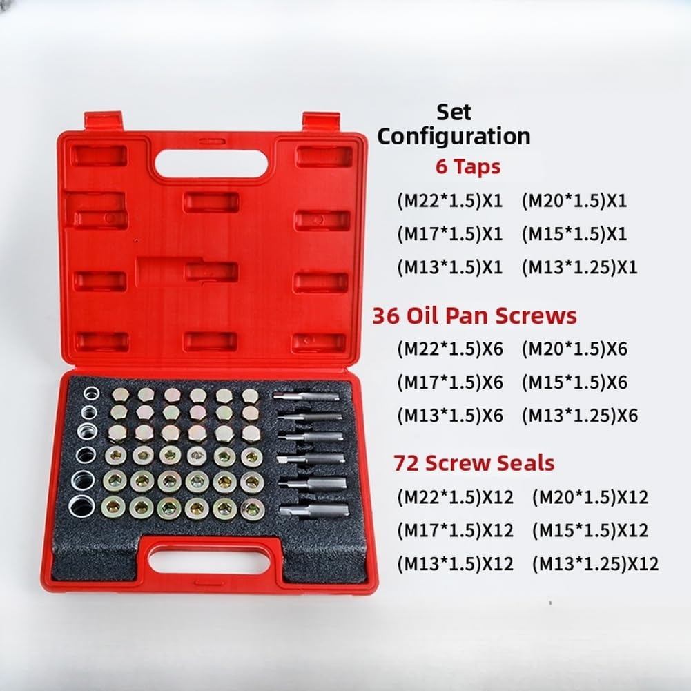 Kit di riparazione filettatura connettore di scarico dell'olio con rondelle di tenuta, viti per rubinetto, per manutenzione motore automobilistico, cuscinetti in acciaio e alluminio rosso, confezione