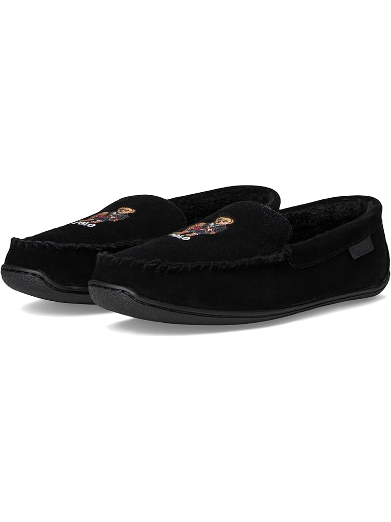 Black Polo Ralph Lauren Brenan Bear Moc Slipper Suede/Holidybear
