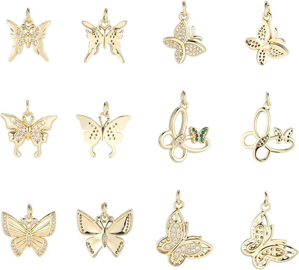 Beebeecraft 1 Box 12Pcs Shiny Butterfly Charms Cubic Zirconia Pendant Charms Real 18K Gold Plated Insect Animals Aesthetic Small Pendants for Jewelry Making Necklaces Bracelets Earrings DIY Crafts - Image 7