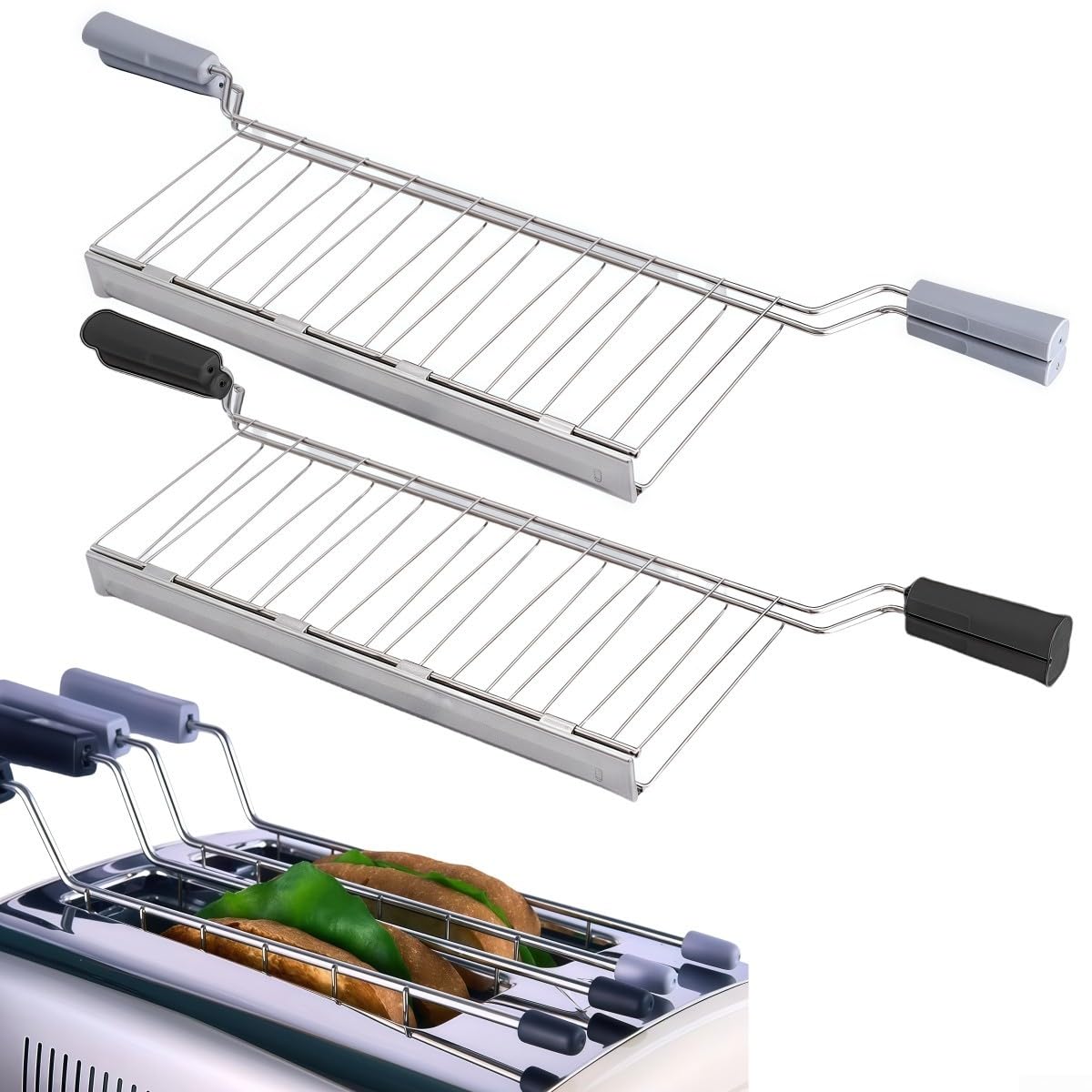Jaula de sándwich de acero inoxidable para tostadora de pan con clip para tostar bollos y bagels tostado sin esfuerzo y manejo seguro (gris)