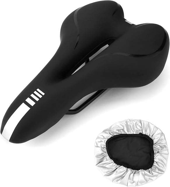 QWORK Gel Bike Seat, MTB Bike Saddle Professional Bicycle Cushion Reflective at Night for Road Bike Mountain Bike City Bike