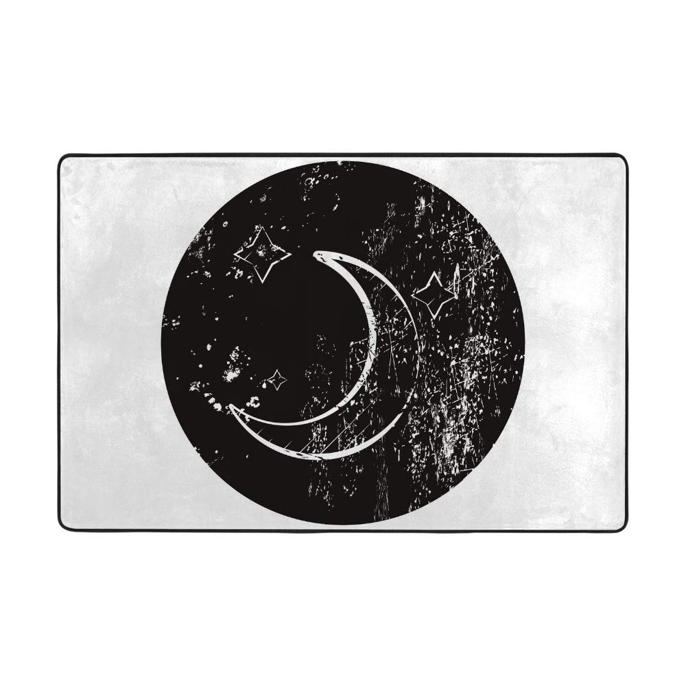Tapis de salon motif lune noir Ruchen en velours corail de dimensions 160x122cm