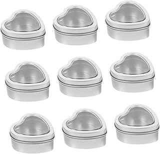 VILLCASE 10pcs Empty Heart Shaped Candle Jar Heart-shape Jewelry Tins Candle Making Tin Clear Container with Lid Tin Cans with Lids Storage Tins Metal Tin Cans Tinplate Candy Jar Tin Box