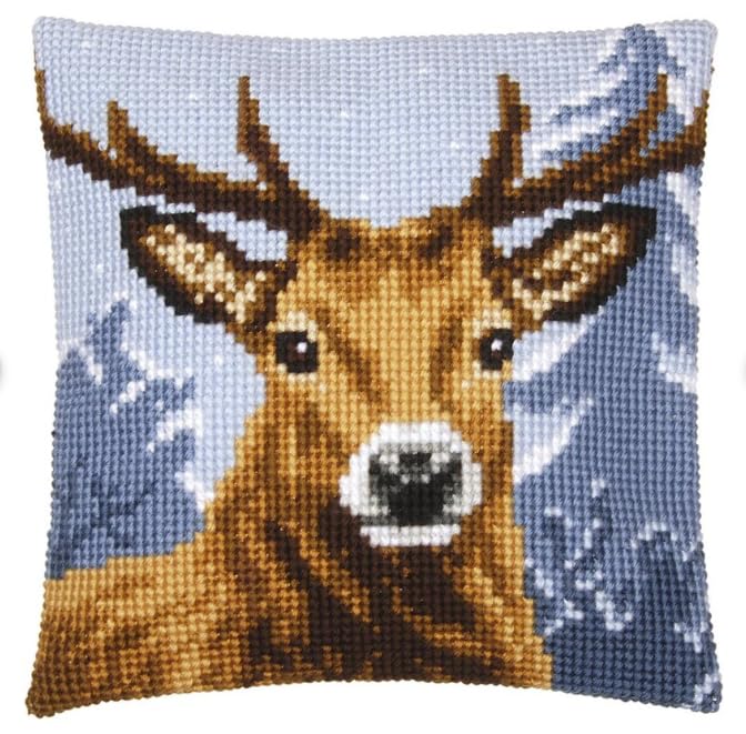 Kit point de croix estampillé adulte EUPLI housse coussin broderie canevas cerf