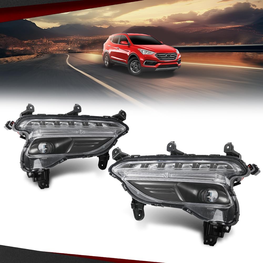 CHEDA LED Fog Lights Lamps Left&Right Side Compatible with Hyundai Santa Fe Sport 2017-2018 922014Z510, 922024Z510, HY2592164, HY2593164