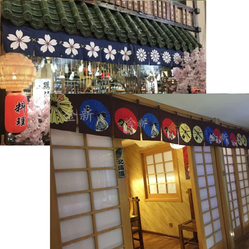 Japanese Sushi Restaurant Banner Noren Hanging Curtain Valance Half Window Curtain Kitchen Decor Tapestries 43x210CM(Umbrella)
