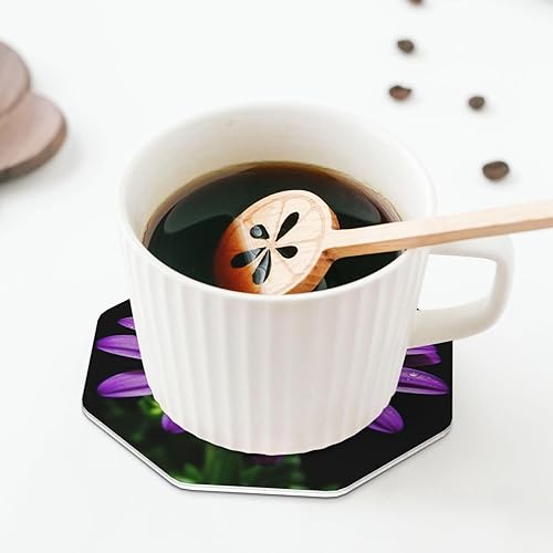 Miniatura 8 de 6 posavasos de cuero para bebidas, posavasos de bebida de margaritas moradas para protección de mesa, posavasos de 4 pulgadas para decoración de