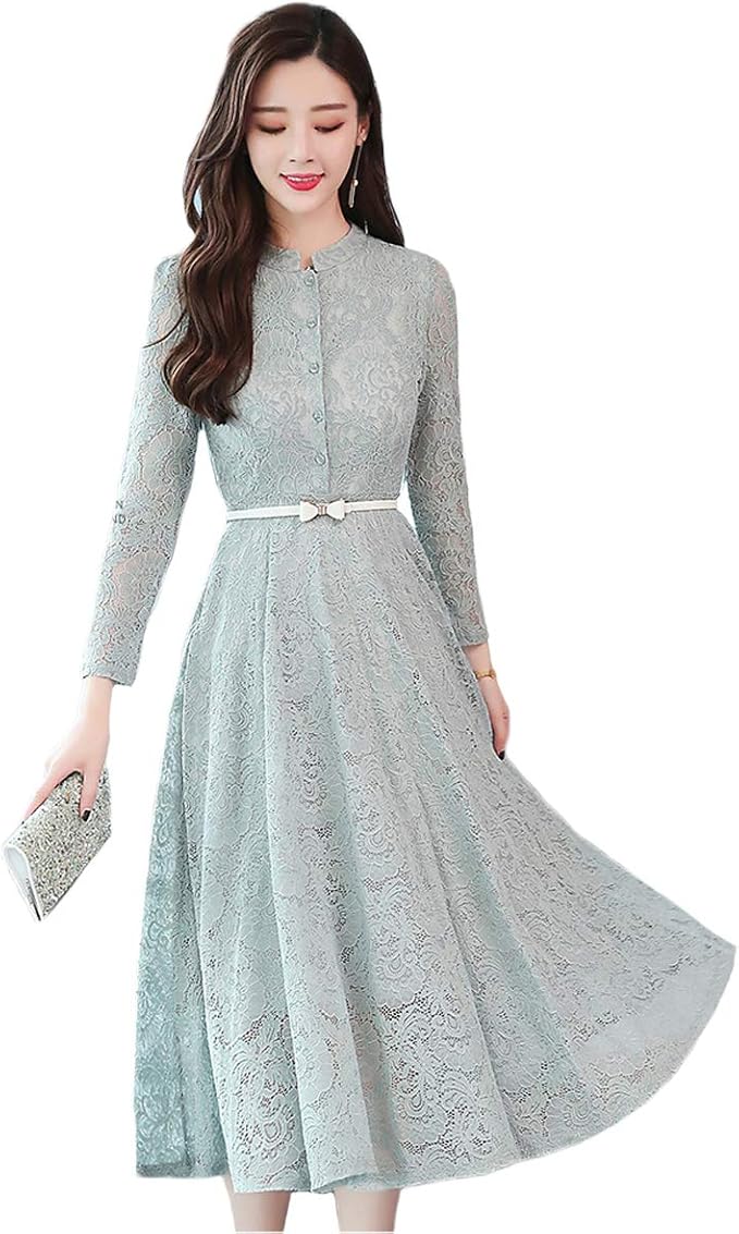 Amazon Co Jp ユワンyuwan ワンピース ドレス 結婚式 パーティードレス 総レース ロングワンピースドレス 長袖 Aライン 代 30代 40代 50代 裏地あり 着痩せ フォーマル ワンピース 服 ファッション小物