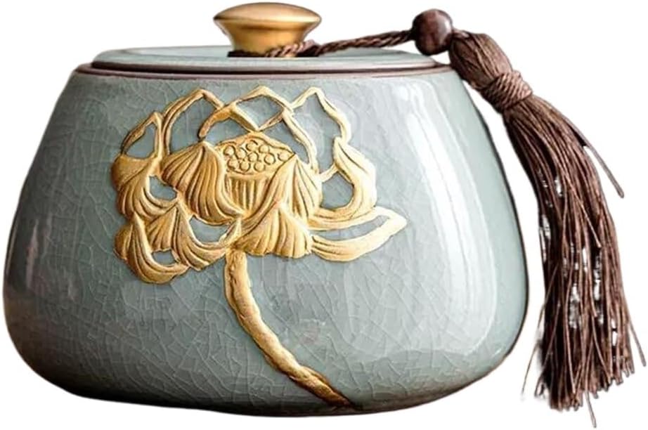 Ceramic Tea Jar, Ceramic Tea Canister,Vintage Chinese Sealed,Candy Jar With Lid