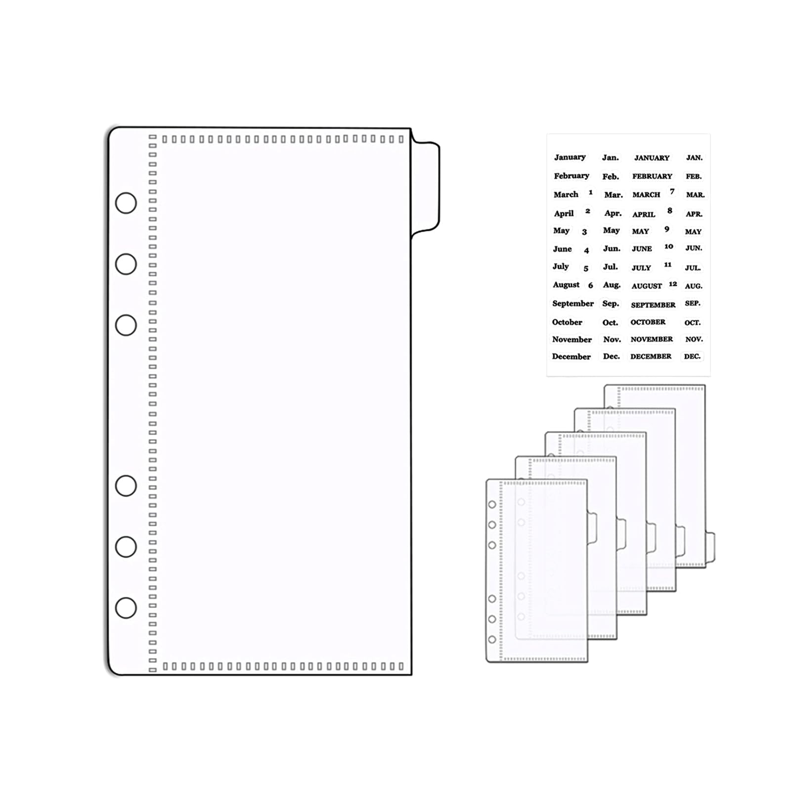 NatSumeBasic A6 Binder Pockets Dividers Zipless 6 Tabbed Cash Stuffing Envelopes Clear Binder Inserts and Tab Stickers for 6 Rings Budgeting Binder