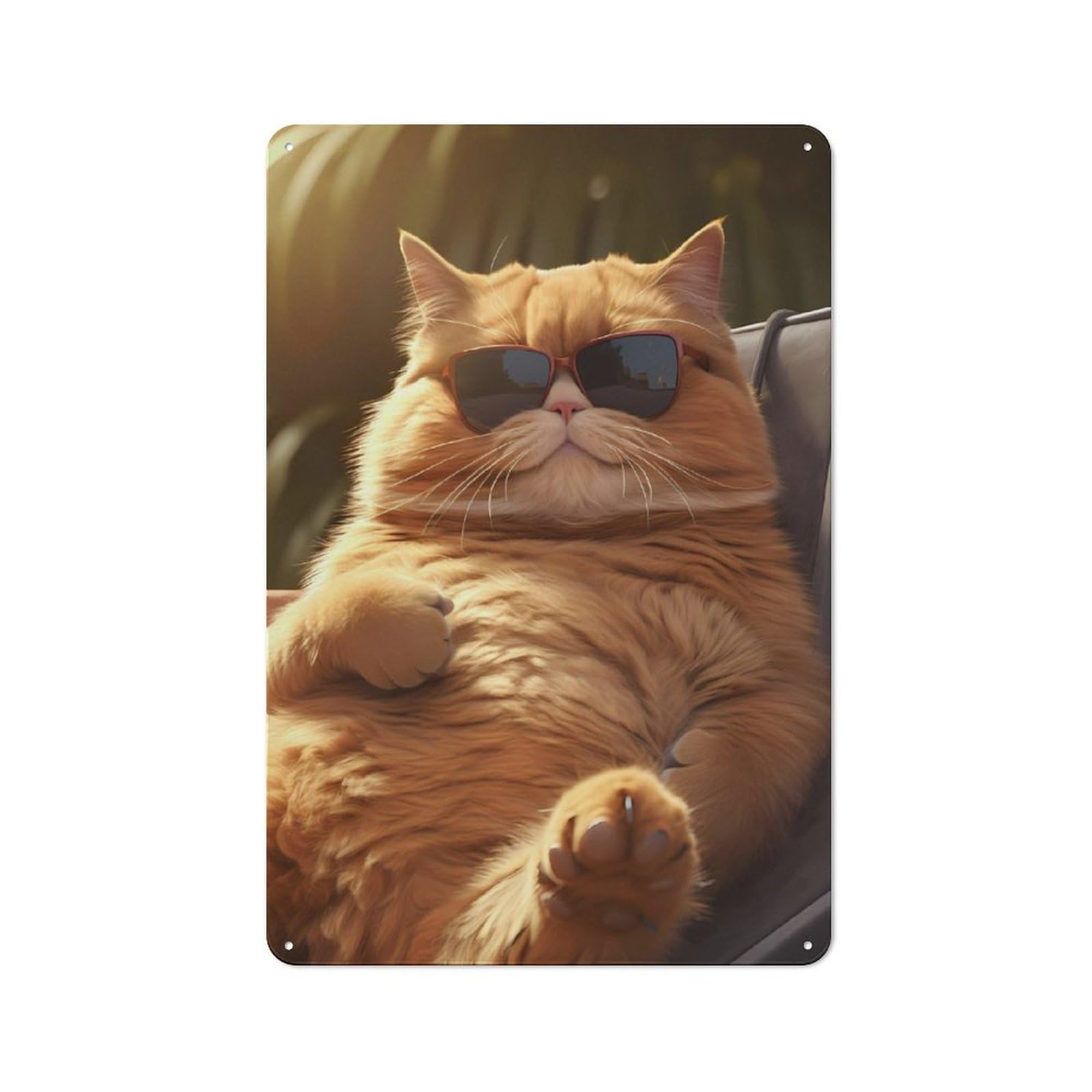 Junmoney Fat Cat Chilling Glasses Metal Plaque 30X20cm With For Hallway Wall, Retro Decor, For Wall Display Collectors