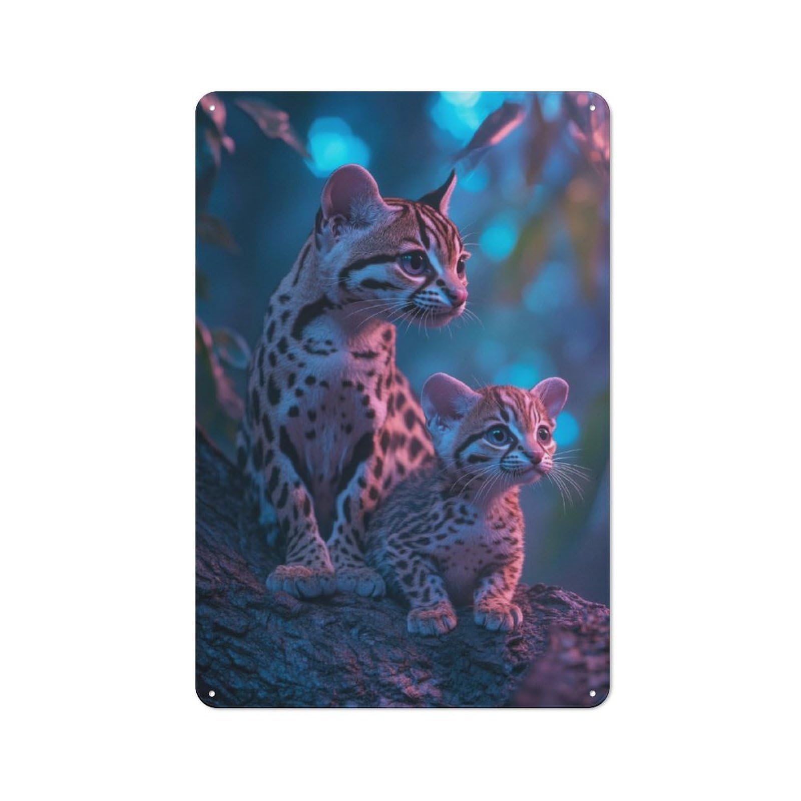 Junmoney Leopard Cats In Neon Light Metal Wall Sign 30X20cm Featuring For Workshop Wall, For Makers And Diy Enthusiasts