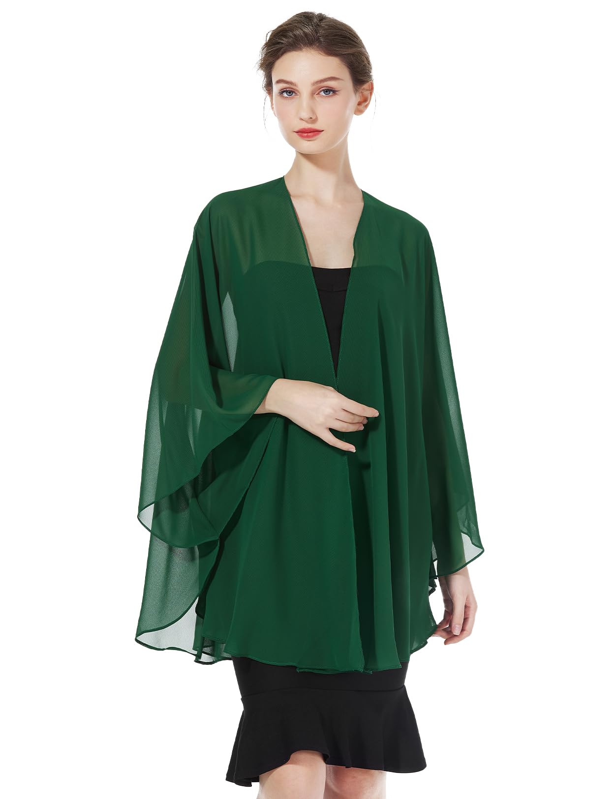 BEAUTELICATE Coprispalle Chiffon Donna Elegante Scialle Cardigan Kimono Lungo con Giromanica Trasparente Cover Up Estivo Mantelle per Abiti Sposa Damigella Matrimonio Festival