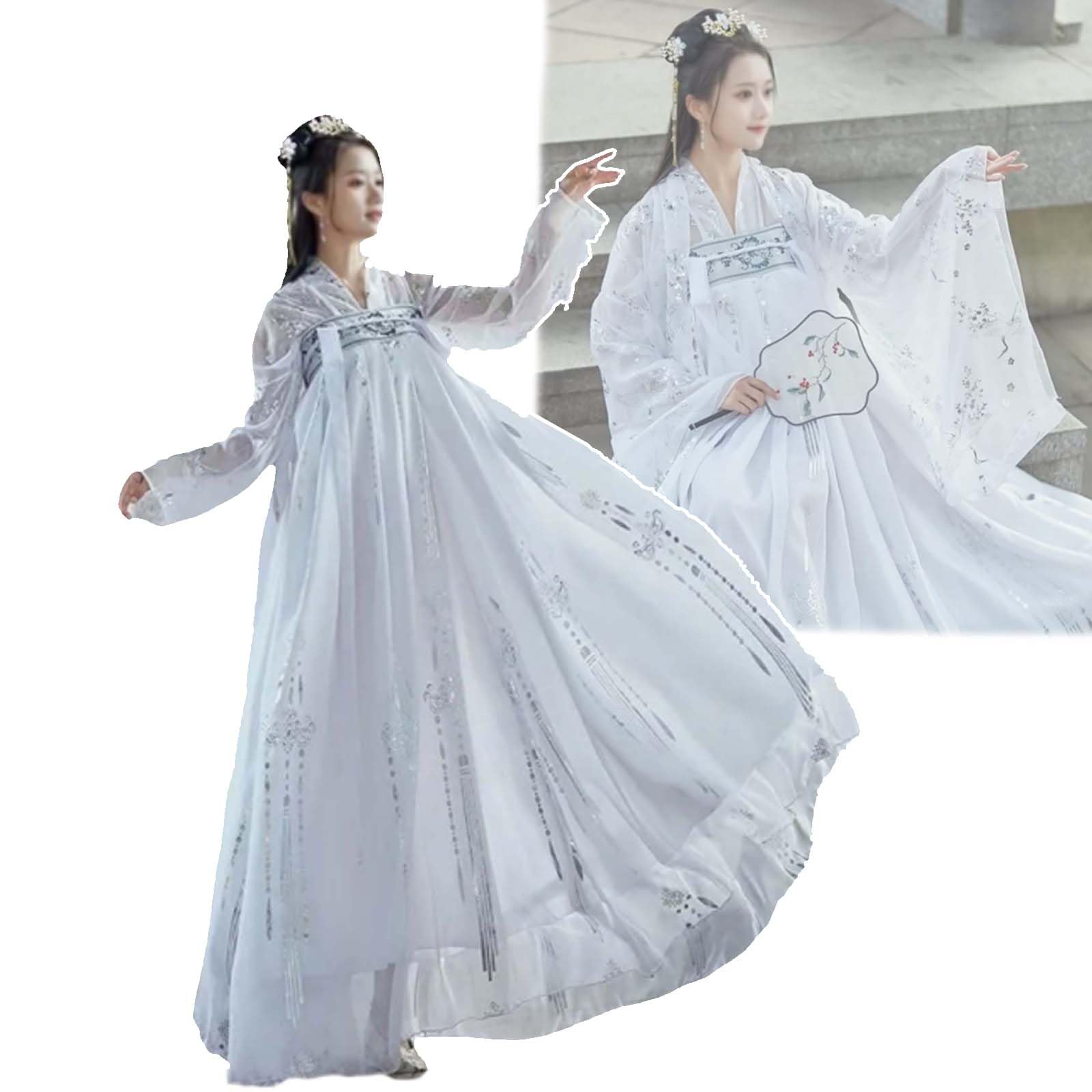 Antyczne sukienki Hanfu (S-3XL), damski kostium Tang (rozmiar plus), cosplay/na co dzień, top + spódnica + bluzka z rękawami