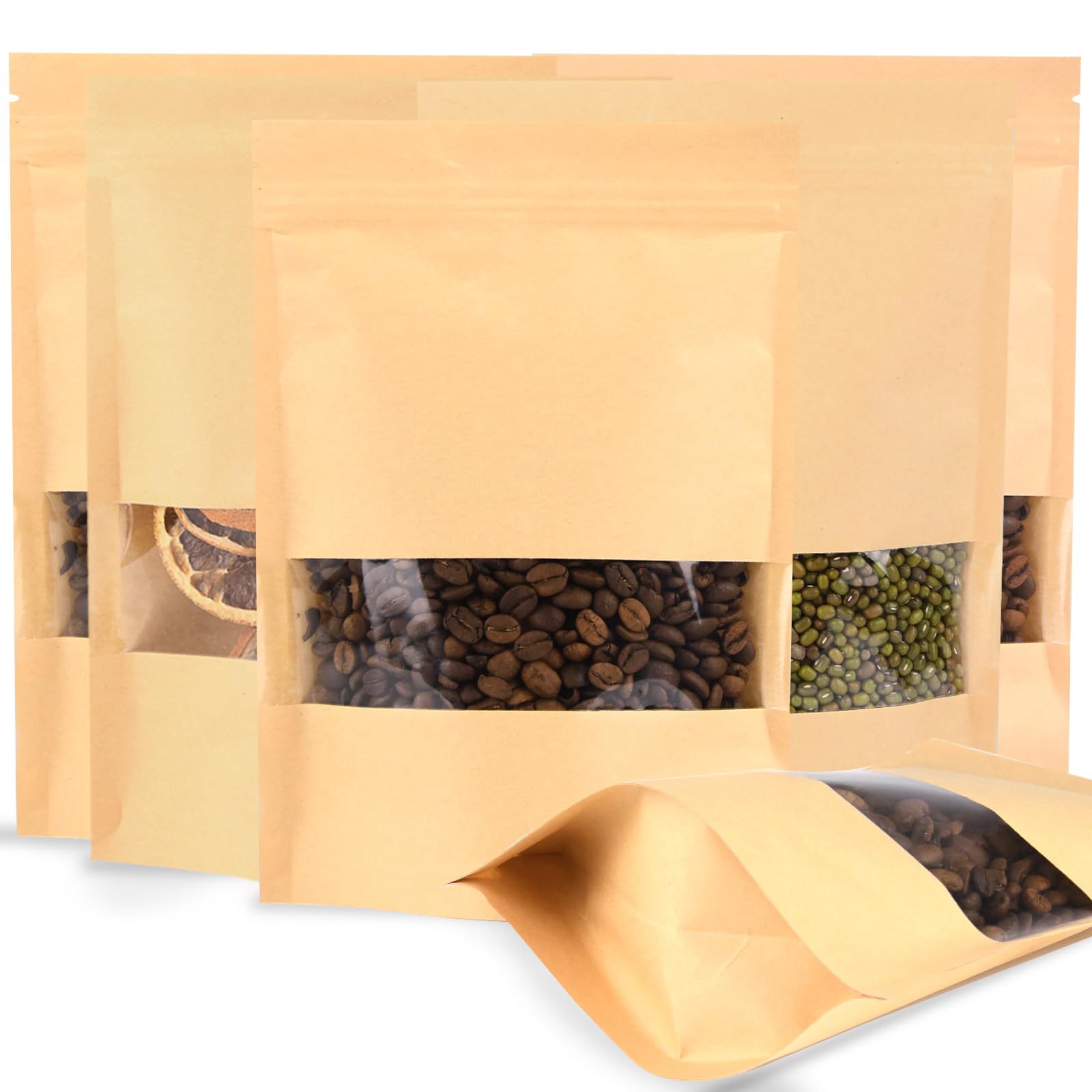 Bolsas de Papel Kraft Con Ventana 200 Unidades, Bolsas de Embalaje 20x30 cm, Bolsas de Papel Para Frutos Secos, Dulces, Granos de Café, Hojas de Té