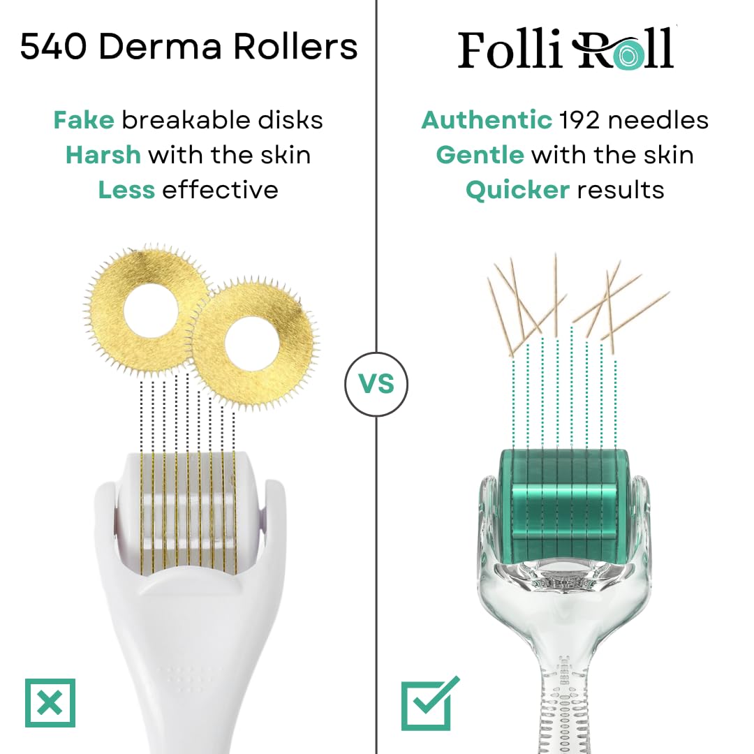 Derma Roller per capelli e pelle, 0,30 mm Microneedles in titanio, per perdita di capelli, cicatrici da acne e macchie scure, 192 veri aghi singoli con custodia per uomini e donne