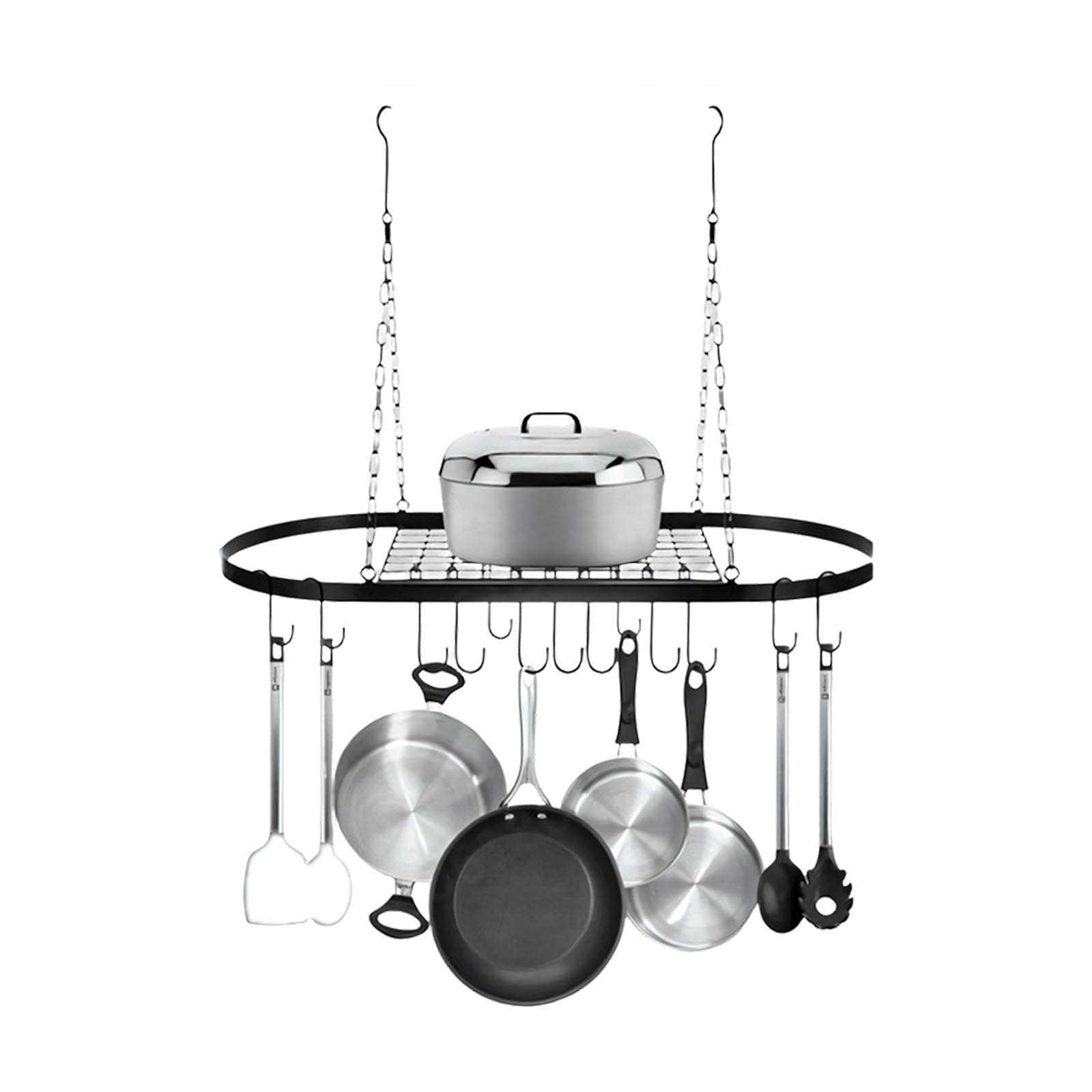 Kalttoy Space Saving Oval Iron Storage Rack for Hanging Cookware and Utensils in Small Kitchens Space Saving Oval Iron Hanging Shelf for Cookware in Small Kitchens