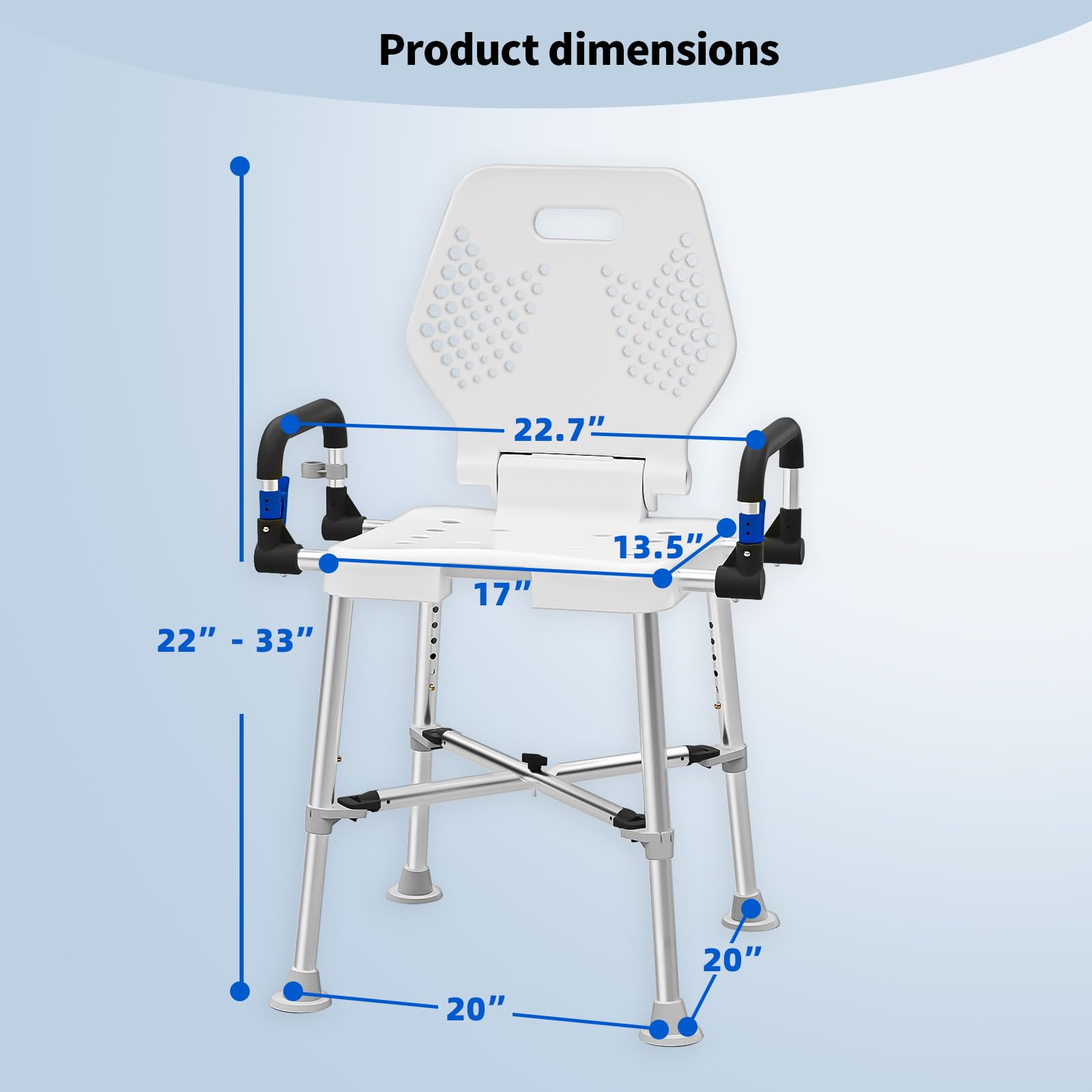 Silla de ducha para ancianos y discapacitados con brazos y espalda, silla de ducha para personas mayores, discapacitados o adultos bariátricos, asiento de banco para ducha interior y bañera de baño